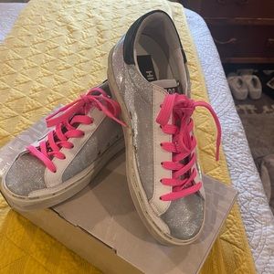 Women’s sz 37 Golden Goose Hi Star Checkered Glitter Sneakers